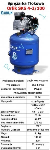 Kompresor, Sprężarka Tłokowa, Orlik SKS 4-2/100