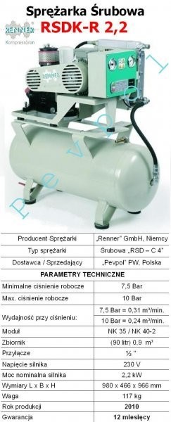 Renner, Kompresor Śrubowy RSDK 2,2