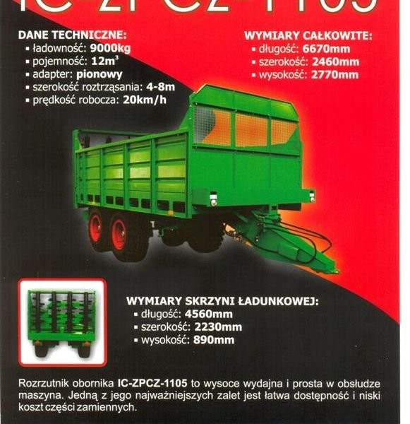 Rozrzutnik Obornika IC-ZPCZ-1105 Nowy Promocja — zdjęcie 1