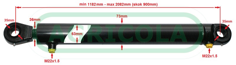 Cylinder hydrauliczny siłownik SKOK 900  L 1182 tłok 2-str działania — zdjęcie 2