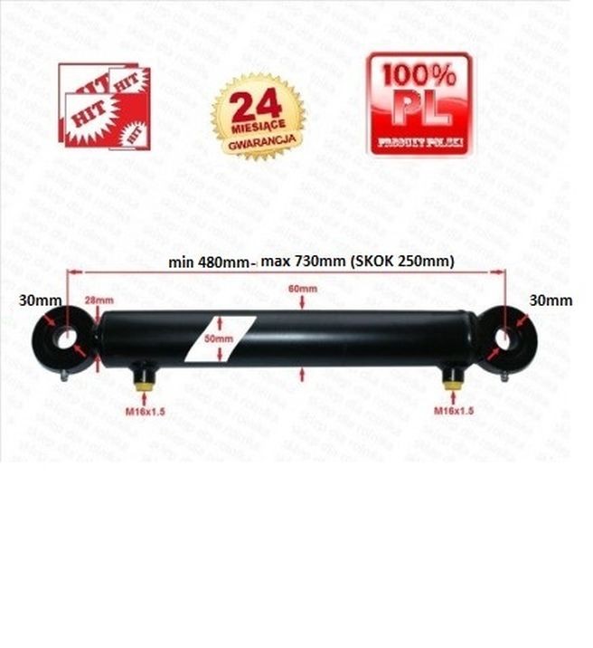 CYLINDER hydrauliczny SIŁOWNIK tłok skok 250 2-str — zdjęcie 3