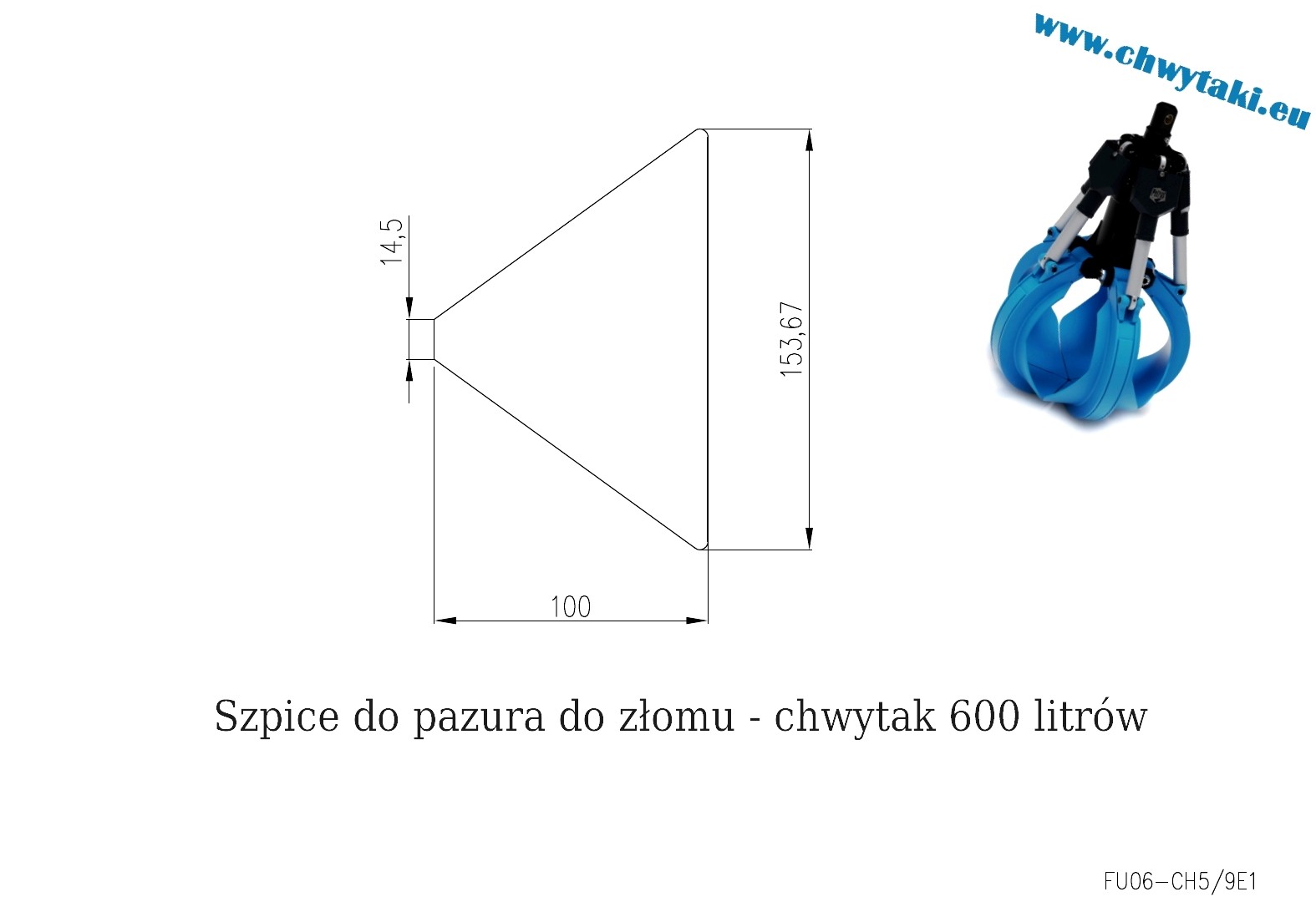 Szpice końcówki pazura chwytaka do złomu 600 litrów 0,6 — zdjęcie 2