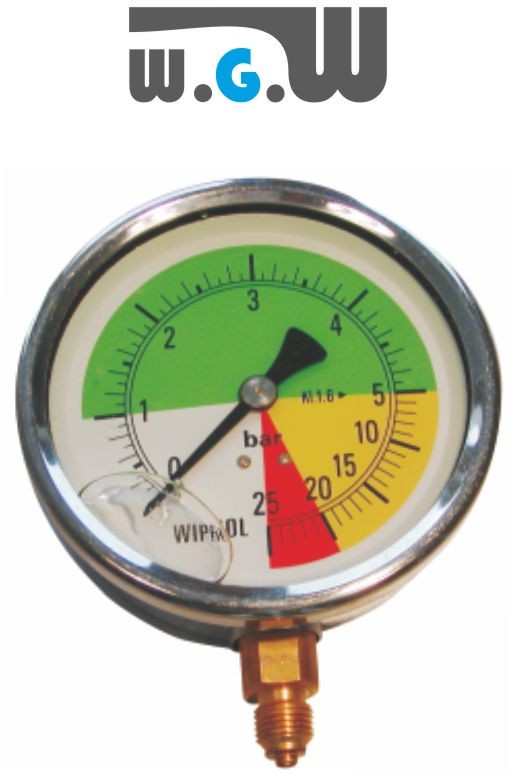 Manometr glicerynowy 0-5/25 bar, 63 mm logarytmiczny dolny gwint 1/4"