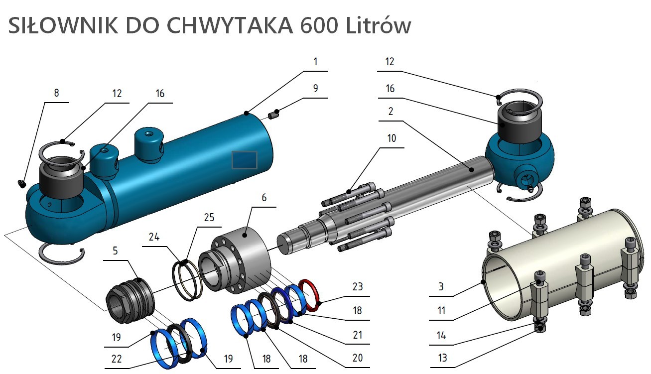 Siłownik do chwytaka złomu 600 litrów - różne modele i typy 