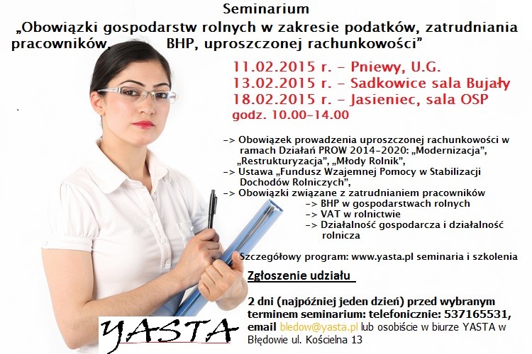 Seminarium  „Obowiązki gospodarstw rolnych w zakresie podatków, zatrud