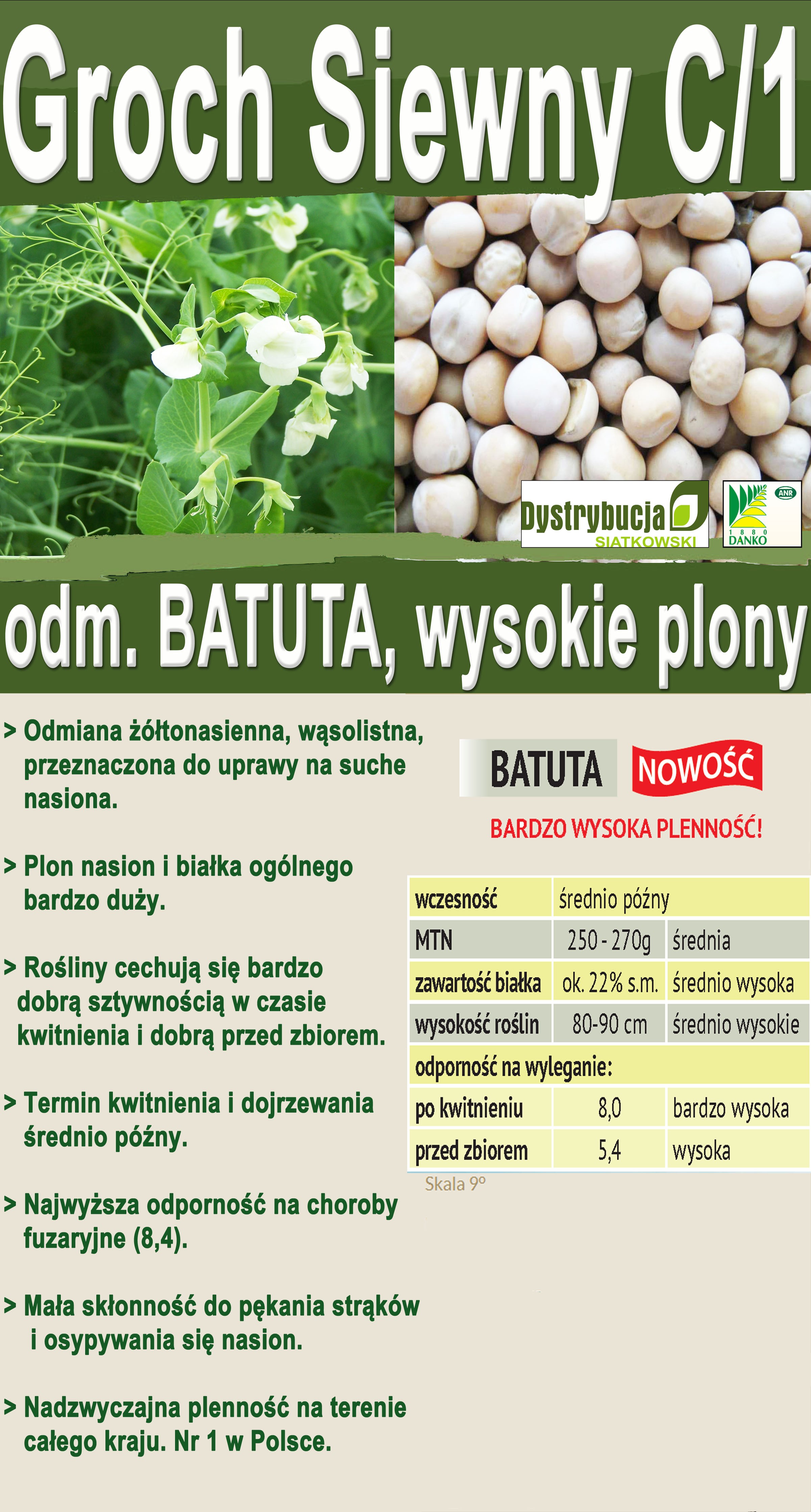 Kwalifikowane nasiona siewne grochu siewnego odm. BATUTA C/1 — zdjęcie 5