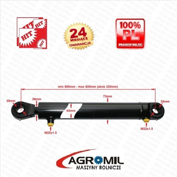 Cylinder hydrauliczny siłownik  skok 320 L 600 tłok 2-str działania — zdjęcie 2