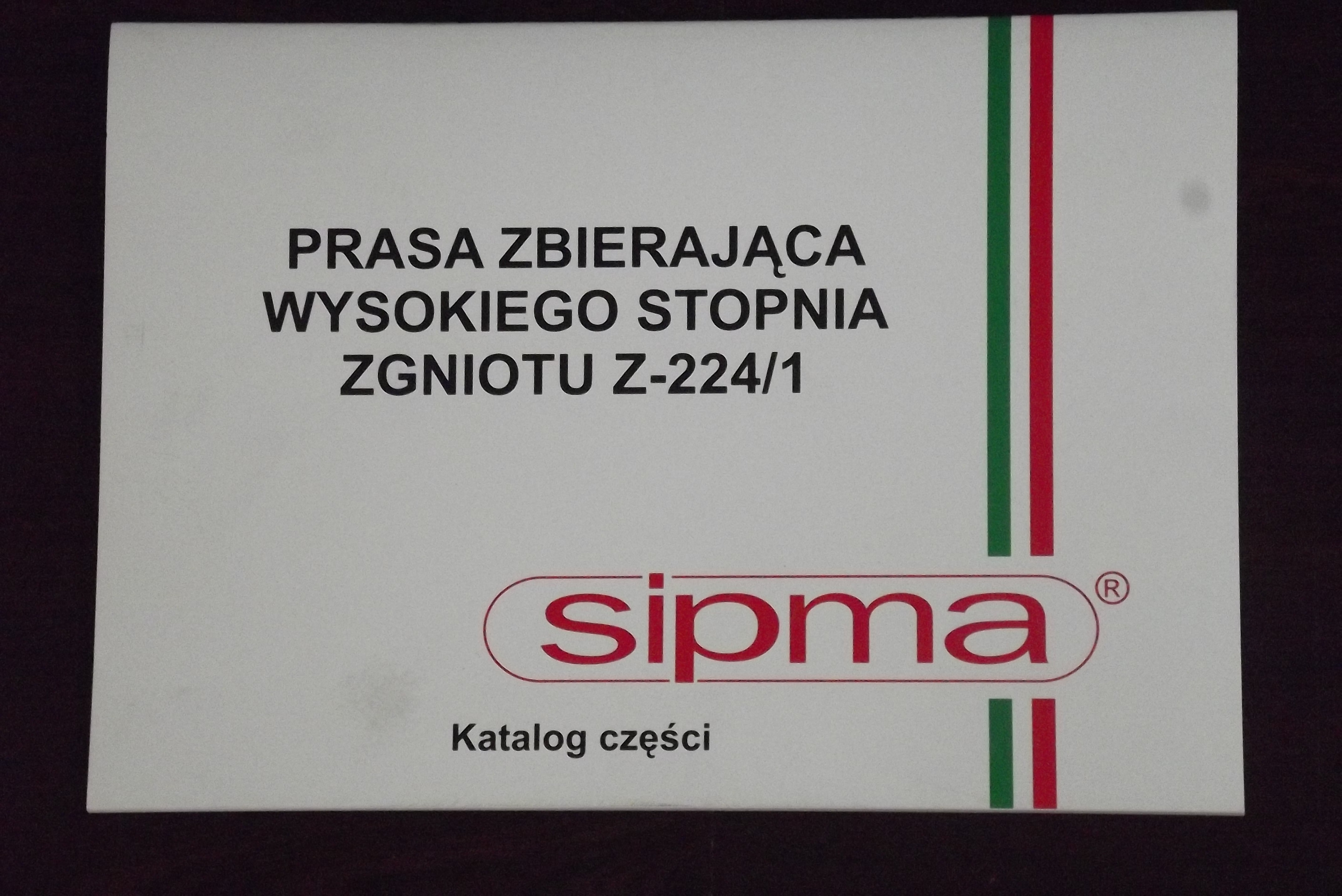 Katalog  części zamiennych do prasy SIPMA — zdjęcie 1