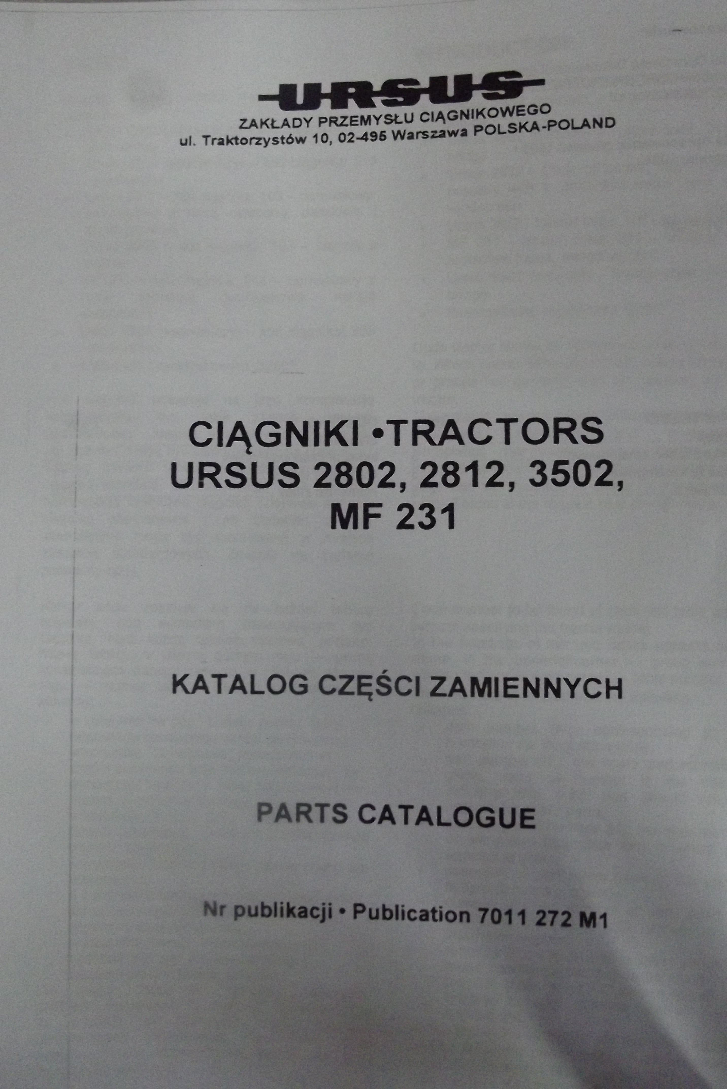Katalog części zamiennych MF 231, URSUS 2802,2812,3502 — zdjęcie 1