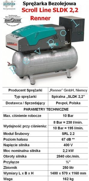 Renner, Scroll, Kompresor , Sprężarka Bezolejowa