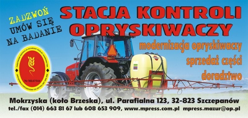 ATESTACJA OPRYSKIWACZY - MAŁOPOLSKA