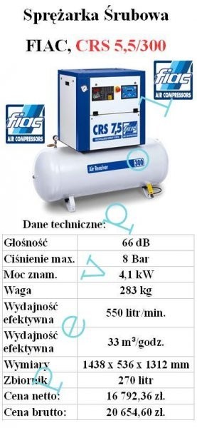 Kompresor, sprężarka Śrubowa, FIAC CRS 5,5/300