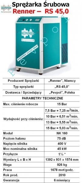 Renner, Kompressoren, Sprężarka Śrubowa, RS 45,0