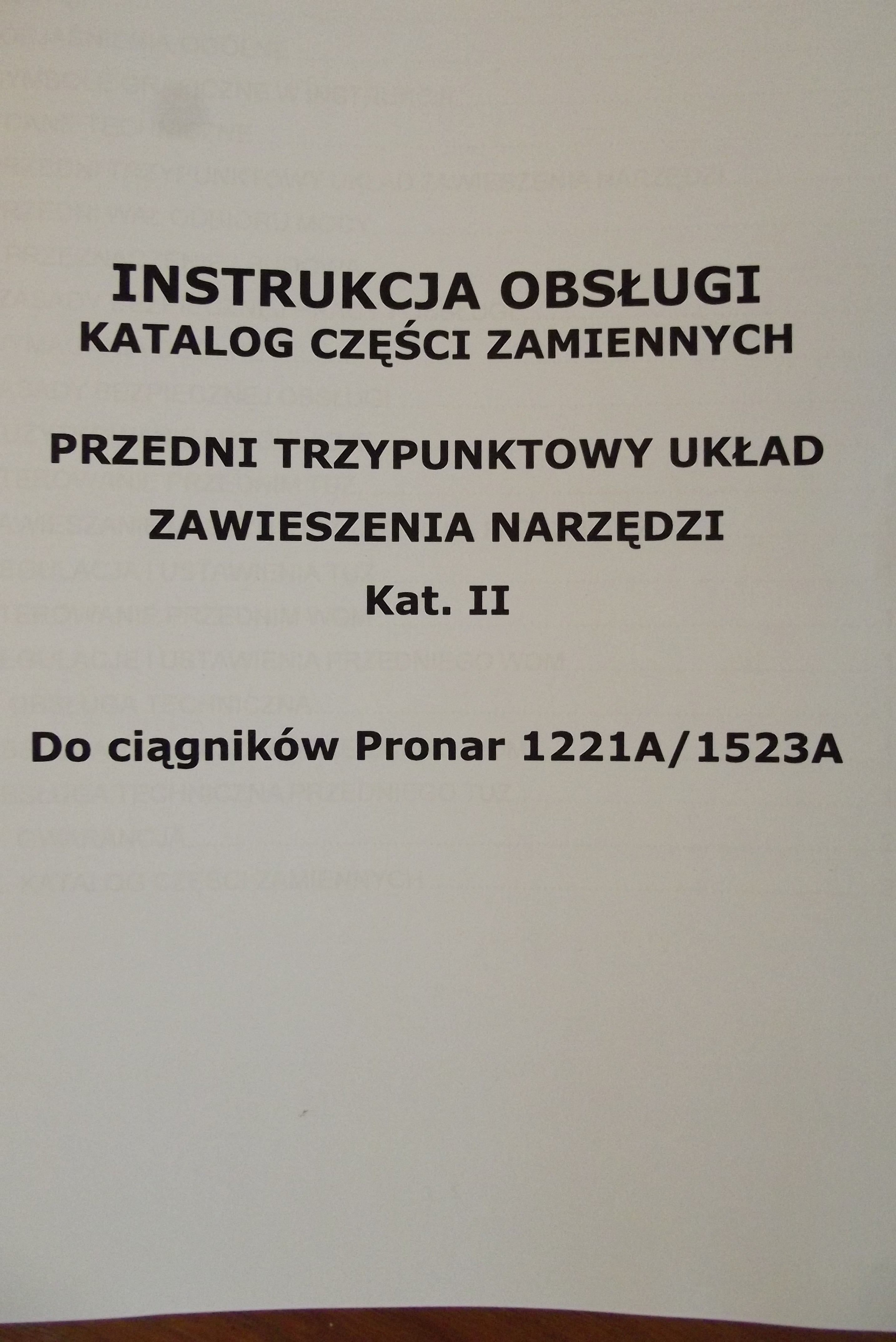 Katalog Części Przedni Układ Zawieszenia Narzędzi PRONAR 1221A/1523A — zdjęcie 1