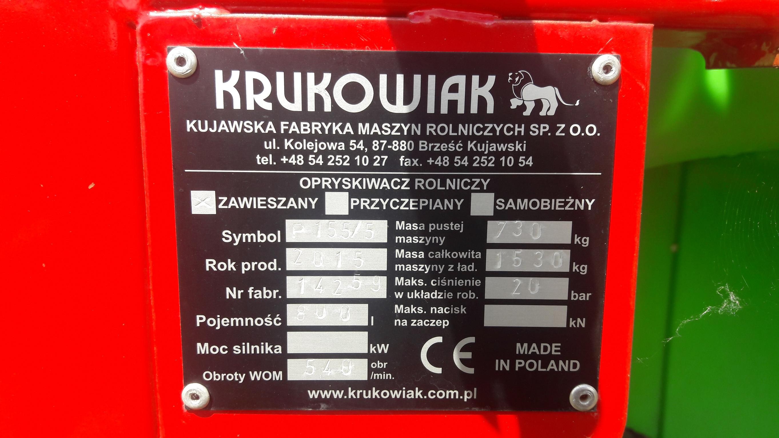 Opryskiwacz zawieszany KRUKOWIAK Heros 800/15/PHX — zdjęcie 5