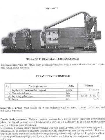 Prasa do tłoczenia oleju z rzepaku. — zdjęcie 1