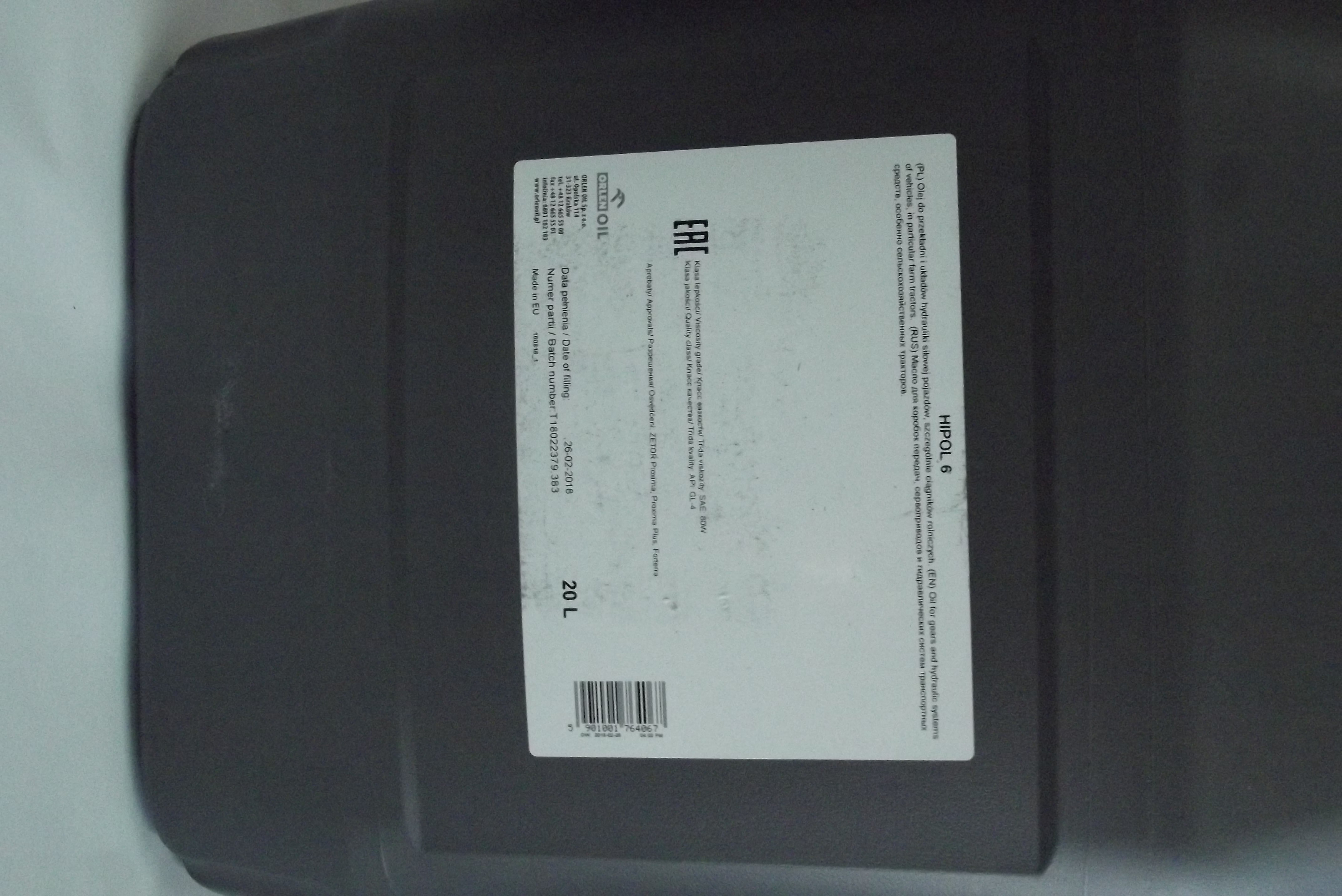 Olej przekładniowy HIPOL GL 6 80W ORLEN 20L    — zdjęcie 1