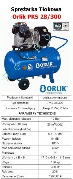 Kompresor, Sprężarka Dwutłokowa, Pevpol, Orlik PKS