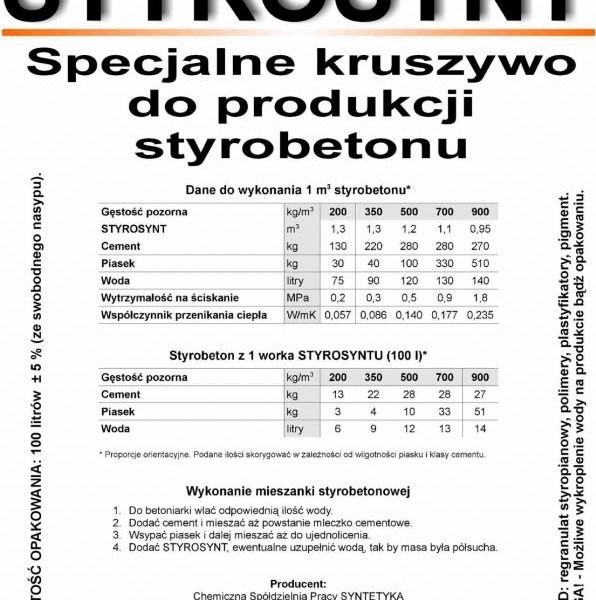 STYROSYNT - specjalnie spreparowane lekkie kruszywo styropianowe