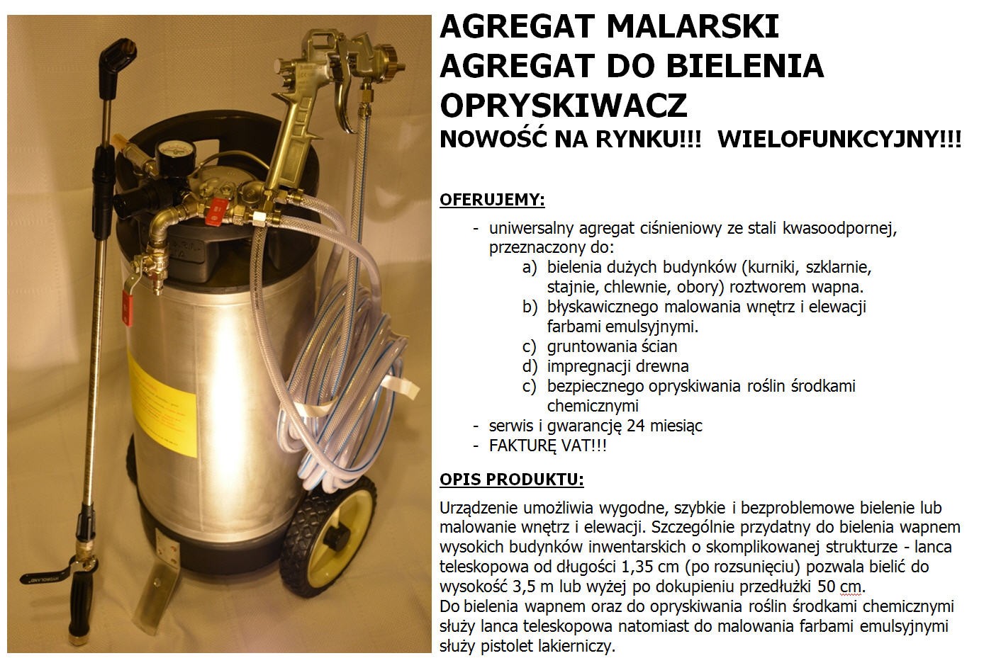 AGREGAT DO BIELENIA WAPNEM  I MALOWANIA EMULSJĄ  GWARANCJA 2 LATA — zdjęcie 3