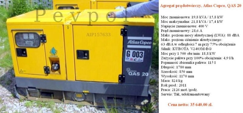 Agregat prądotwórczy, Atlas Copco, QAS 20