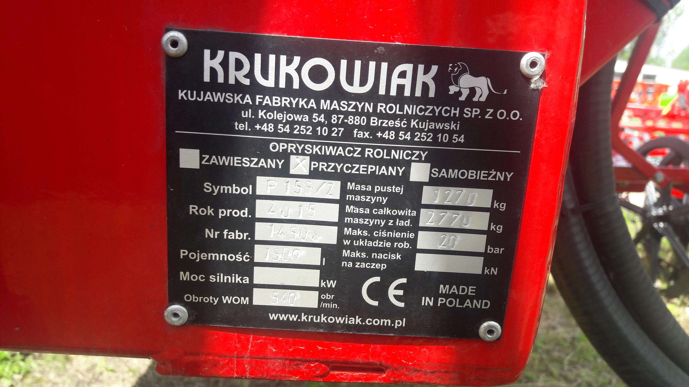 Opryskiwacz przyczepiany KRUKOWIAK Apollo 1500/15/PHX — zdjęcie 5