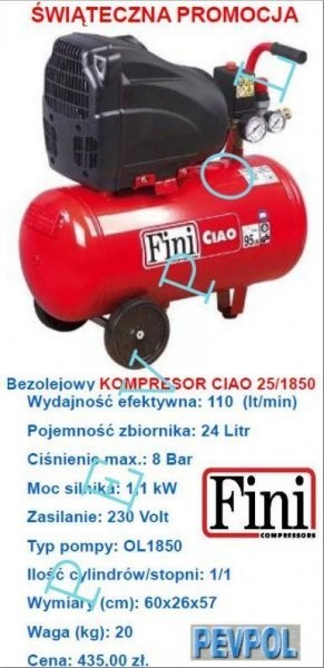 Kompresor, Sprężarka Tłokowa, FINI, CIAO 25/1850