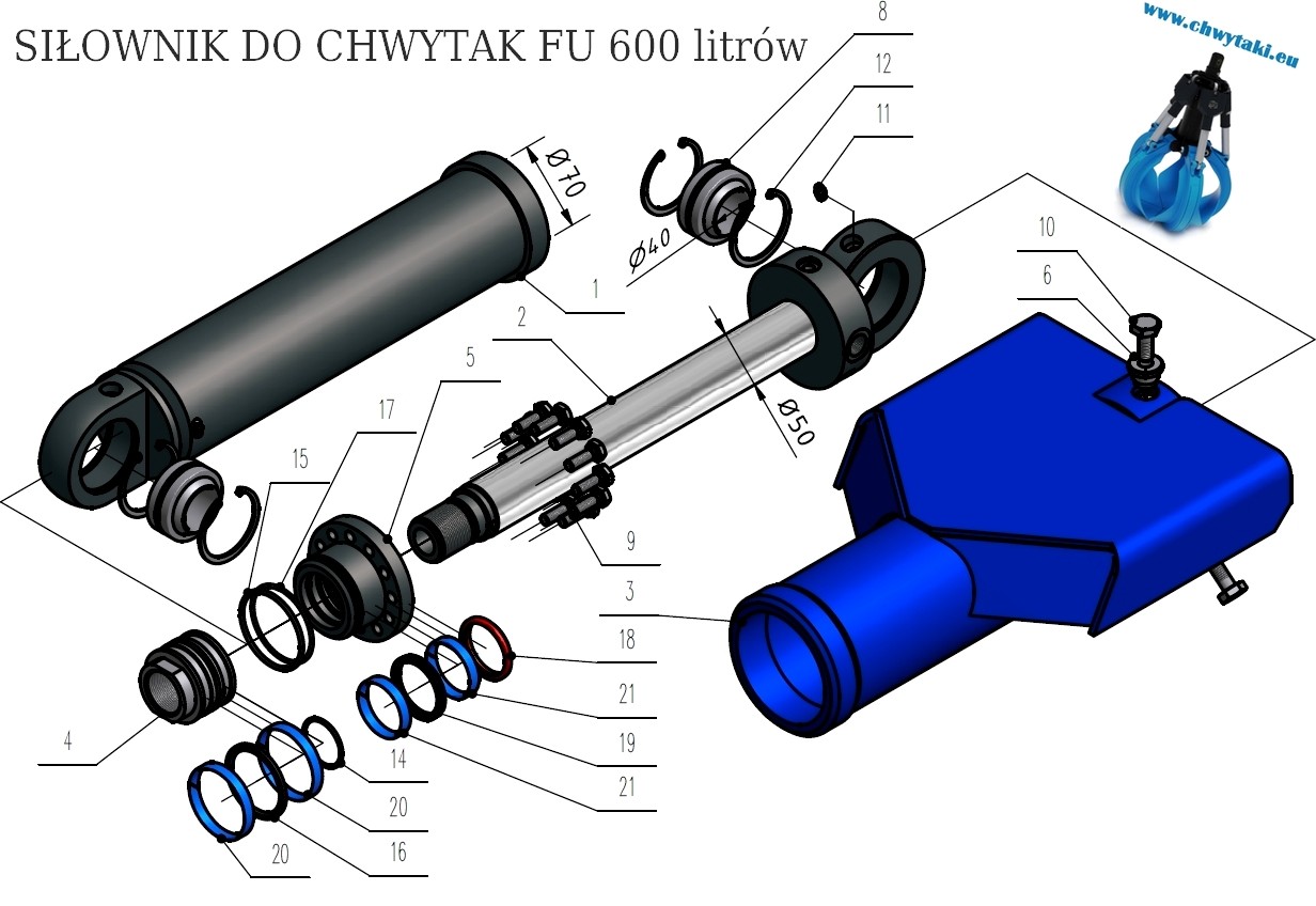 Siłownik do chwytaka do złomu 0.6 - 600 litrów  — zdjęcie 1