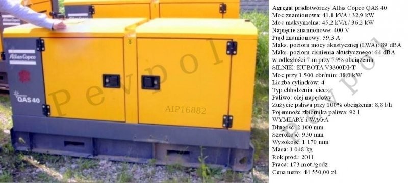 Agregat prądotwórczy, Atlas Copco, QAS 40