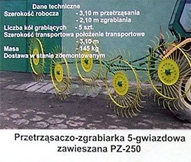 Przetrząsaczo-zgrabiarka 5cio gwiazdowa zawieszana